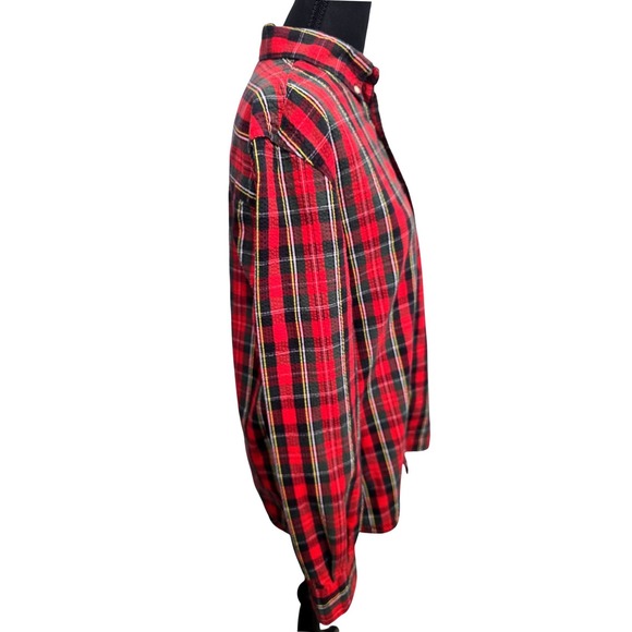 ZARA Women Classic Plaid Small Button Down Shirt Grunge Red Tartan Long Sleeve - Picture 4 of 9